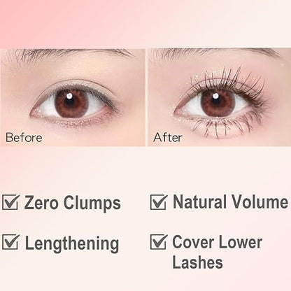 Lengthening Black Mascara for Fine Short Lashes & Older Women – Quick-Drying, Smudge-Proof & Waterproof – Natural-Looking Length, Dual-Sided Brush - Swivel Brush Handle, Glides to Every Lash Angle