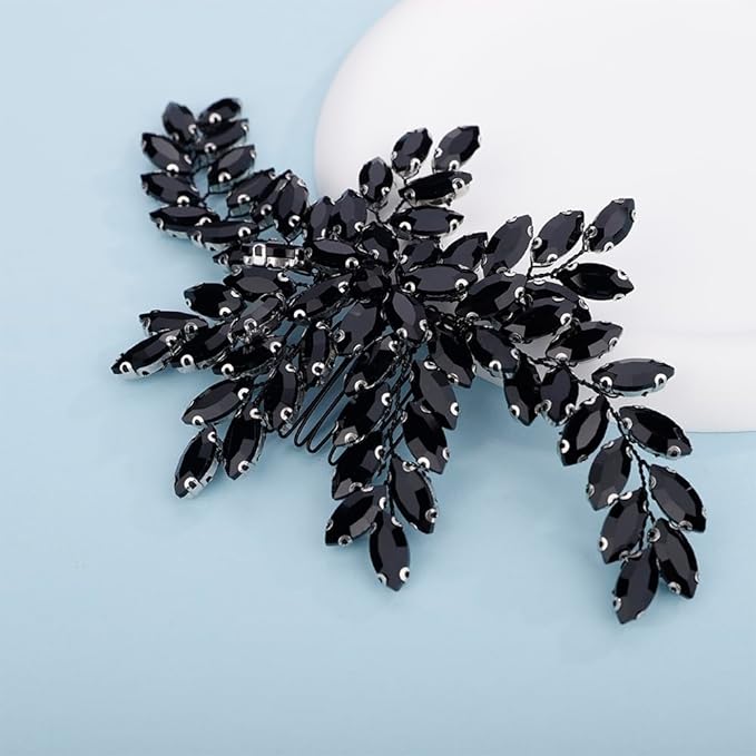 Kercisbeauty Black Crystals Beads Big Hair Comb Headpiece for Women Girls Handmade Hair Jewelry for Halloween Party
