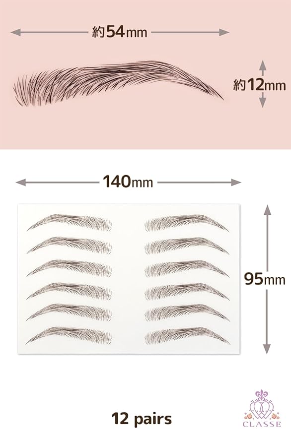 CLASSE Waterproof Eyebrow Tattoo Sticker, 12pair 4D Hair-Like temporary sticker on eyebrows, No water needed, peel off Painfuless, for women girls Simple Arch Black