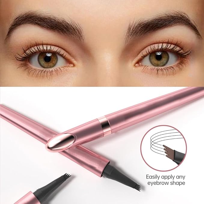 2025 Upgrade Microblading Eyebrow Pencil, 3D Waterproof 4-Tip Magic Eyebrow Pencil, Natural Makeup Long-Lasting Fine Stroke Magic, 4 Fork Tip 3D Microblading Waterproof (grey)