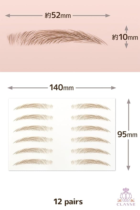 CLASSE Waterproof Eyebrow Tattoo Sticker, 12pair 4D Hair-Like temporary sticker on eyebrows, No water needed, peel off Painfuless, for women girls Natural Flat Light Brown