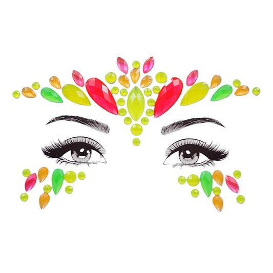 Topz Neon Face Jewels Face Gems Sticker Christmas Makeup Face Tattoos Rainbow Crystal Eye Gems Sticker Body Glitter Fluorescent Rhinestone sticker Body Gems Temporary Tattoo