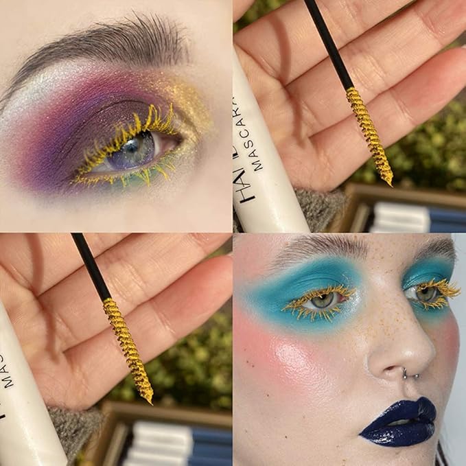 GL-Turelifes Yellow Mascara Colorful Fiber Charming Longlasting Mascara, Thick & Long Eyelash Waterproof and Smudge-proof Eyes Makeup (Yellow)