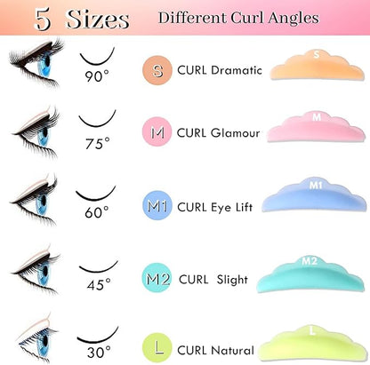 Lash Lift Pads,DIY Eyelash Lift Pads,Eyealsh Perm Rods,Lash Lifting at Home 10 Pcs Eyelash Curler Pads 5 Size SMM1M2L Reusable Soft Silicone Shields (Colorful-Lift Pads(5pair))