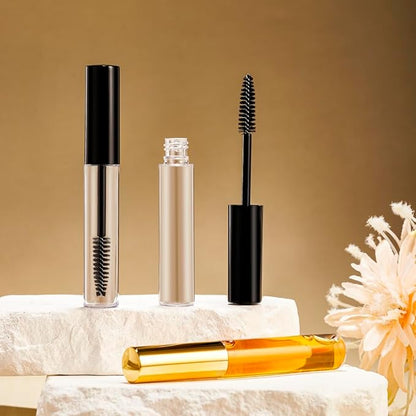YITOU 3PCS 10ml Empty Mascara Tube and Wand, Refillable Lip Gloss Tubes with Brush, Eyeliner Tube with Rubber Inserts, Cosmetic Container kit for DIY Castor Oil Lip Gloss