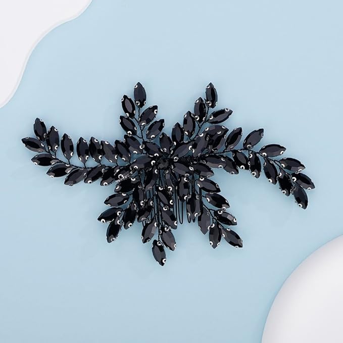 Kercisbeauty Black Crystals Beads Big Hair Comb Headpiece for Women Girls Handmade Hair Jewelry for Halloween Party