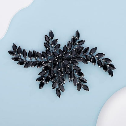 Kercisbeauty Black Crystals Beads Big Hair Comb Headpiece for Women Girls Handmade Hair Jewelry for Halloween Party