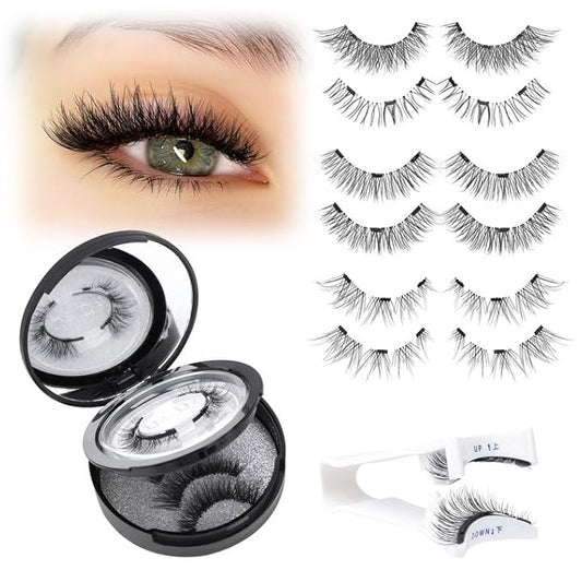 Natural Magnetic Eyelashes with Applicator Reusable Magnetic Lashes without Eyeliner 3 Types Eyelash Kit Clear Band Lashes False Eyelashes by Lvmixwig