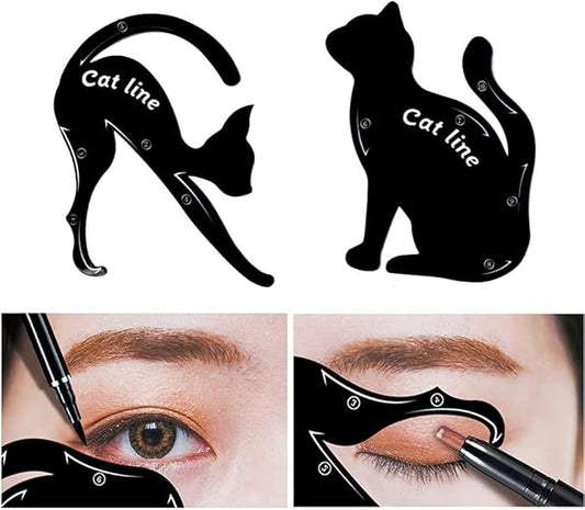 2 Pcs Cat Eyeliner Stencils, Matte PVC Material Smoky Eyeshadow Applicators Template Plate, Cat Shape Eye Liner & Eye Shadow Guide Template Tool