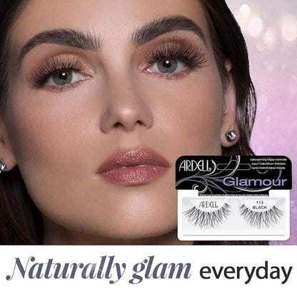 Ardell Glamour False Eyelashes 113 - Black, Dramatic Volume Strip Lashes, Lightweight & Reusable, 4 Pack