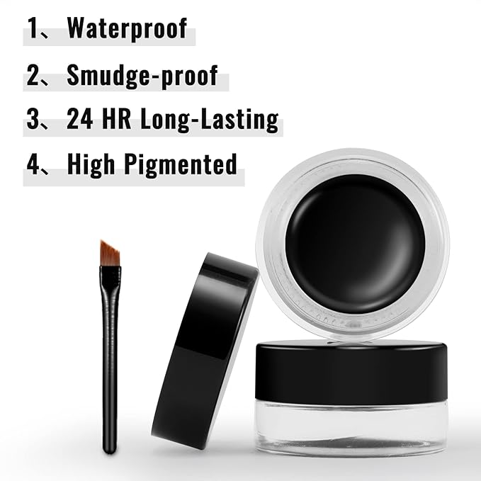 Erinde Waterproof Gel Eyeliner - Long Lasting Cream, High-Intensity Pigments, Smudge-Proof Eye Liner & Eyeshadow Primer with 2PCS Eyeliner Brushes (08# Dark Gray)