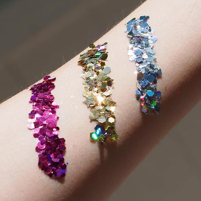 Unicorn Snot Macro Glitter - Face & Body - Cosmetic Grade Large-Particle Loose Glitter - Perfect Make-up for Festivals, Raves - Safe for Face, Easy Application & Removal - Silver (Lunar)