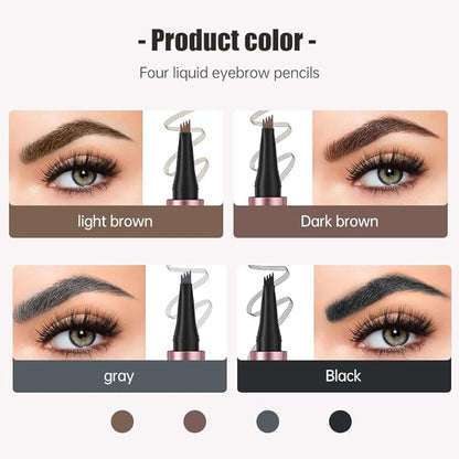 2025 Upgrade Microblading Eyebrow Pencil, 3D Waterproof 4-Tip Magic Eyebrow Pencil, Natural Makeup Long-Lasting Fine Stroke Magic, 4 Fork Tip 3D Microblading Waterproof (Light Brown)