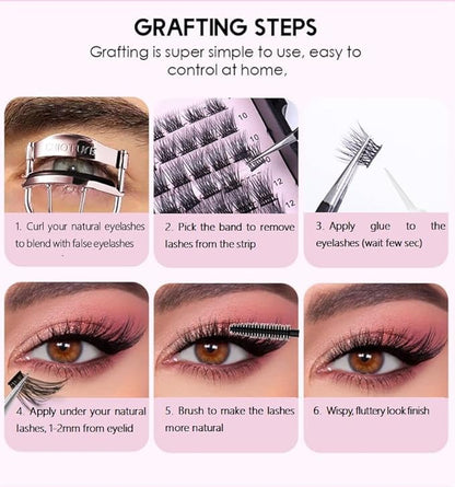 Eyelash Clusters -Wispy Lash Clusters, Individual Lashes, Mixed Lash Clusters, False Eyelash Extensions, DIY Lash Extension for Self Application (FD10-4 C-Curl 0.05D 70D 110PCS 10-14mm Mix)