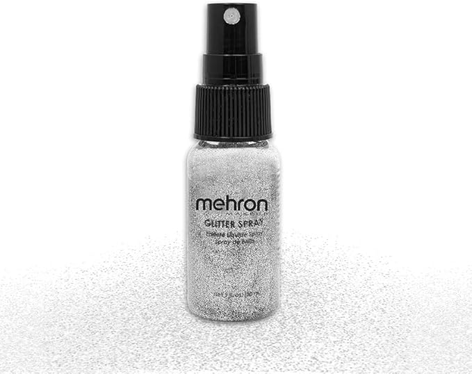 Mehron Makeup GlitterSpray | Hair and Body Glitter Spray | Body Shimmer Spray 1 fl oz (30 ml) (Silver) Perfect for Beauty, Theater, Halloween, Parties, Festivals, Concerts, and More