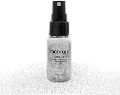 Mehron Makeup GlitterSpray | Hair and Body Glitter Spray | Body Shimmer Spray 1 fl oz (30 ml) (Silver) Perfect for Beauty, Theater, Halloween, Parties, Festivals, Concerts, and More