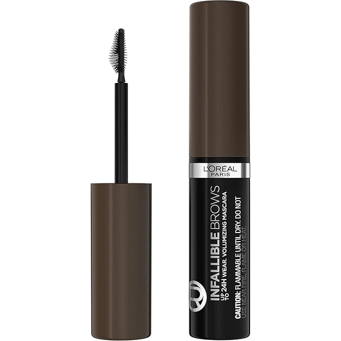 L'Oreal Paris Infallible Volumizing 24H Wear Brow Mascara, Long Lasting Eyebrow Makeup for 2X Fuller Eyebrows, 3.0 Soft Black, 0.13 Fl Oz