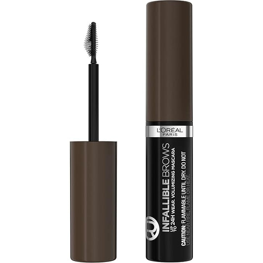 L'Oreal Paris Infallible Volumizing 24H Wear Brow Mascara, Long Lasting Eyebrow Makeup for 2X Fuller Eyebrows, 3.0 Soft Black, 0.13 Fl Oz