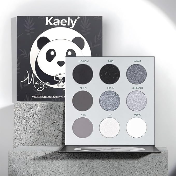 Black Grey Smokey Eyeshadow Palette,Highly Pigmented Matte Black White Gray Silver Smoky Eye Shadow,9Colors Cool Toned Eyeshadow Palette Black Radiance Eyeshadow Long Lasting Eye Makeup for Goth Look