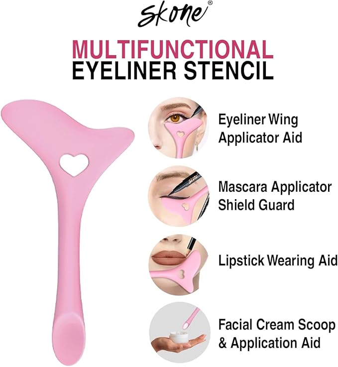 Skone Cosmetics Eyeliner Stencil - Mascara Shield Applicator Guard, Lipstick and Face Cream Application Aid - Easy to Use Multifunctional Eyeliner Aid Stencil Tool Guide for Beginners & Experts - Pink