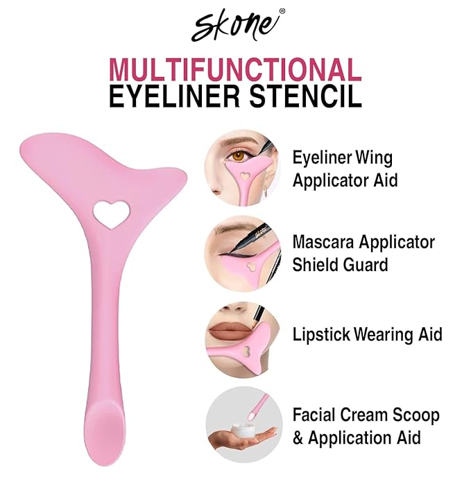 Skone Cosmetics Tattooed Eyeliner & Stencil Duo - Waterproof, Smudge Proof Felt Tip Liquid Eyeliner & Easy to Use Multifunctional Eyeliner Aid Stencil Tool Guide for Mascara Shield Applicator Guard, L