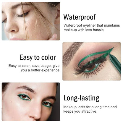 evpct Green Glitter Eyeliner Pencil for Eyes, Dark Forest Green Metallic Shimmer Eye Liner Pencil Makeup Waterproof Smudge Proof, Colored Gel Waterline Eyeliner, Face Eye Paint Stick Halloween Makeup