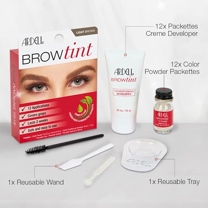 Ardell Brow Tint Kit Light Brown - Semi-Permanent Eyebrow Dye, Long-Lasting Brow Color with Natural Extracts, Complete Eyebrow Tint Set, 1 Pack