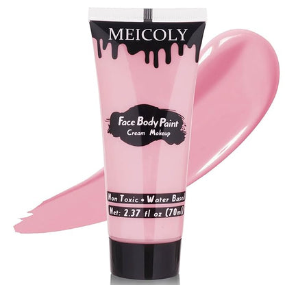 MEICOLY Cream Light Pink Face Body Paint,2.37Oz Large Tube Water Based Full Body Paint,Pastel Pink Pale Pink Face Paint Halloween Stage SFX Special Effect Cosplay Makeup 5.12*2.36*1.26 Inch