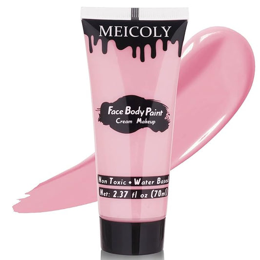 MEICOLY Cream Light Pink Face Body Paint,2.37Oz Large Tube Water Based Full Body Paint,Pastel Pink Pale Pink Face Paint Halloween Stage SFX Special Effect Cosplay Makeup 5.12*2.36*1.26 Inch