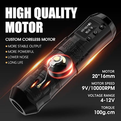 U-REX Tattoo Gun Kit Wireless Tattoo Machine Kit, Professional Tattoo Kit with One Year Warranty, Complete Tattoo Pen with Powerful Japan Coreless Motor, Tattoo ink&Cartridge Needles