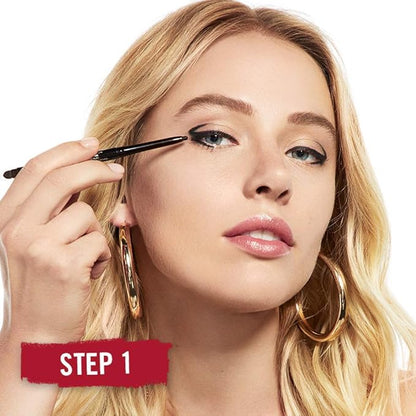 Rimmel London Exaggerate Waterproof Eye Definer Eyeliner, Highly Pigmented, Long-Wearing, Built-In Smudger, 262, Blackest Black, 0.01oz