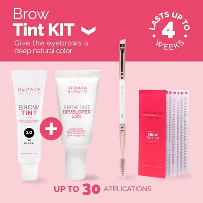 RB RENATA BEAUTY Brow Tint Kit – Eyebrow Dye Set – Dye Kit with Color Tint, Cream Developer and Styling Brush – Long-Lasting Effect Up to 4 Weeks – 30 Applications [Black]