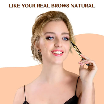 Microblading Eyebrow Pencil, Eyebrow & Eyeliner 2-in-1 Dual-Ended Eyebrow Pen with 4-Prong Micro-Fork-Tip Applicator and No-Skip Eyeliner Creates Natural-Looking Brows, Stay on All Day (Light Brown)