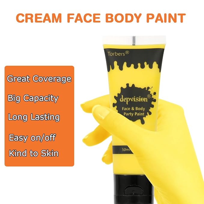 Depvision Face and Body Paint 1.7oz Cream Makeup 50ml Water Based Face Painting Special Effects For Adults Children Kids Halloween Christmas Party Stage Cosplay (Yellow)