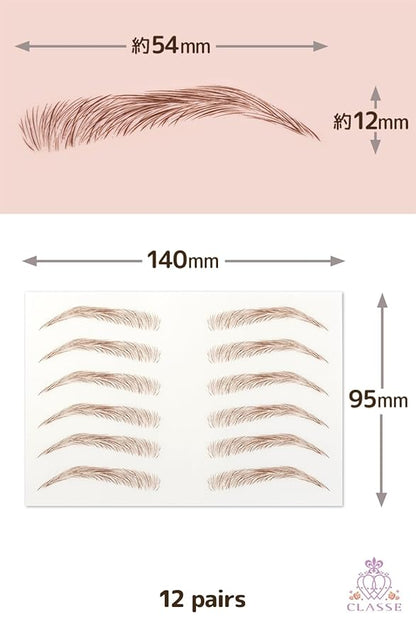 CLASSE Waterproof Eyebrow Tattoo Sticker, 12pair 4D Hair-Like temporary sticker on eyebrows, No water needed, peel off Painfuless, for women girls Simple Arch Medium Brown