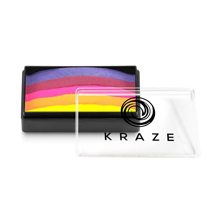 Kraze FX Dome Stroke - Royal Sunset (25 gm), Water Activated, Professional UV Glow Blacklight Reactive Face and Body Painting Rainbow Cakes, Hypoallergenic, Safe, 1-Stroke Split Cake