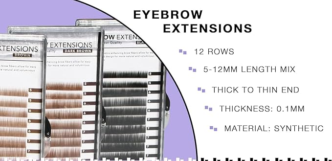 Eyebrow Extensions Kit with 4 Trays of Mink Eyebrows in Light Brown, Brown, 2 Black, Comes on Mixed Length Trays 5-8 Mm Mix, Eyebrow Extension Glue & Extension Tweezers