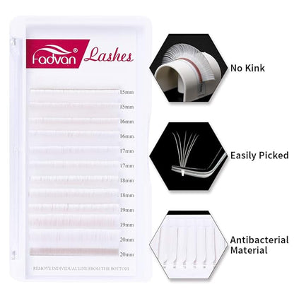 Volume Lash Extensions White Eyelash Extensions 0.07mm Easy Fan Lashes D Curl 15-20mm Mixed tray Colored Eyelash Extensions FADVAN Lashes Easy Fan Colored Lashes (white-D, 15-20mm)
