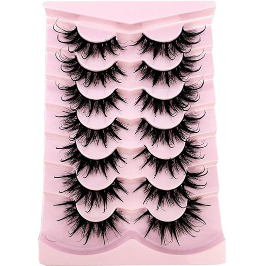 HBZGTLAD NEW 7pairs Cat eye Eyelashes 3D Natural False Lashes 5d Fluffy Soft Cross Manga Lashes Wispy Natural Eyelash Extension Makeup (DT02-5)