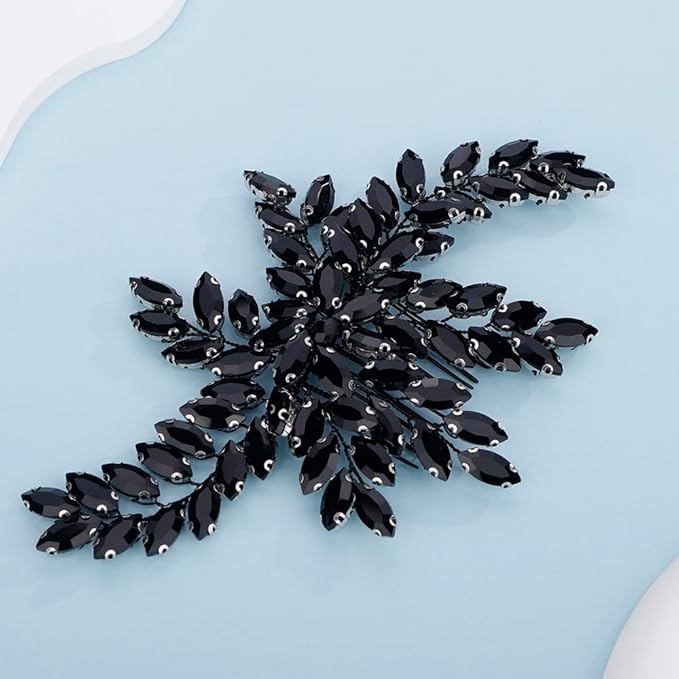 Kercisbeauty Black Crystals Beads Big Hair Comb Headpiece for Women Girls Handmade Hair Jewelry for Halloween Party