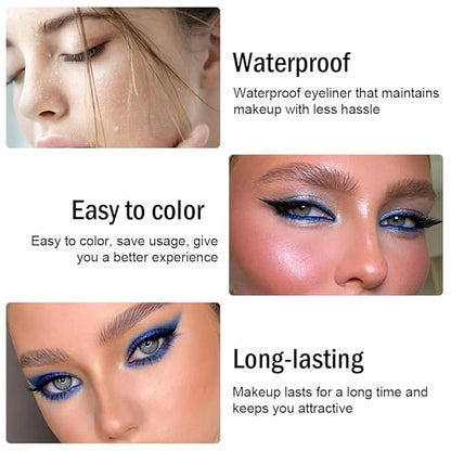 evpct Blue Glitter Eyeliner Pencil for Eyes, Dark Royal Blue Metallic Shimmer Eye Liner Pencil Makeup Waterproof Smudge Proof, Colored Gel Waterline Eyeliner, Face Eye Paint Stick Halloween Makeup 07