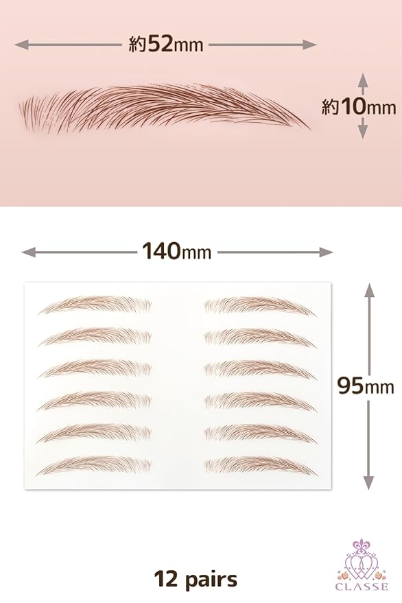 CLASSE Waterproof Eyebrow Tattoo Sticker, 12pair 4D Hair-Like temporary sticker on eyebrows, No water needed, peel off Painfuless, for women girls Natural Flat Medium Brown