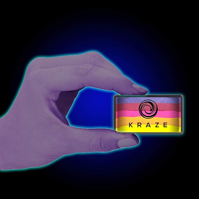 Kraze FX Dome Stroke - Royal Sunset (25 gm), Water Activated, Professional UV Glow Blacklight Reactive Face and Body Painting Rainbow Cakes, Hypoallergenic, Safe, 1-Stroke Split Cake