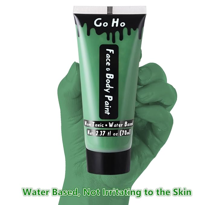Go Ho Green Body Paint Washable (2.37 oz),Water Based Cream Green Face Paint,Hulk Witch Gamora Makeup,Green Full Face Body Paint for Halloween&St Patricks Day Accessories