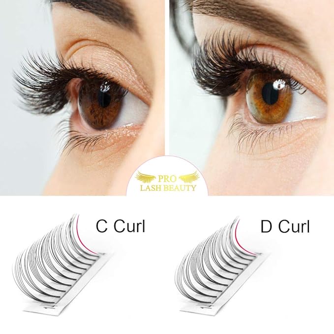 PRO LASHBEAUTY Premade 5D-D-0.10-9 False Eyelash Extensions, Short Stem, Volume Lash, 9 mm, Vegan, Individual