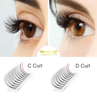 PRO LASHBEAUTY Premade 5D-D-0.10-9 False Eyelash Extensions, Short Stem, Volume Lash, 9 mm, Vegan, Individual