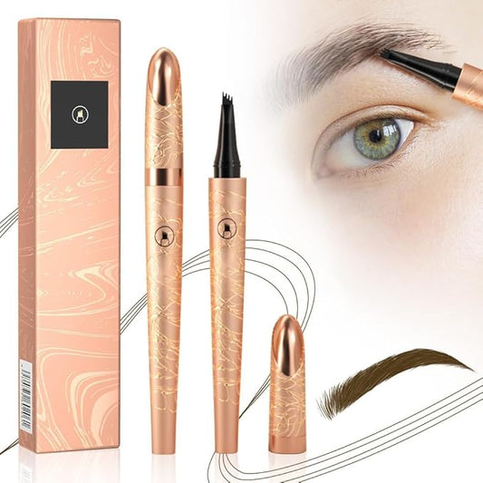 2025 New Magic Eyebrow Pencil, 3D Waterproof Microblading Eyebrow Pencil Contouring Pen 4 Fork Tip, Natural Fine Stroke Microblading (2PCS, Dark Brown)