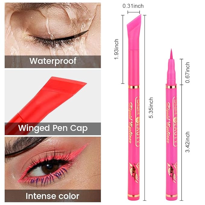 evpct 3Pcs Red Pink Coral Pink Liquid Wing Eyeliner Stamp Eye Pencil Makeup Sets Waterproof Colored Color Eye Liners Stamps Shapes delineador de ojos contra el agua delineadores de colores para ojos