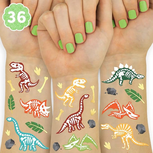 xo, Fetti Dinosaur Tattoos for Kids - 36 styles | Dino Fossil Birthday Party Supplies, T-Rex Party Favors, Stegosaurus Decorations, Easter Basket, Arts and Crafts, Activity