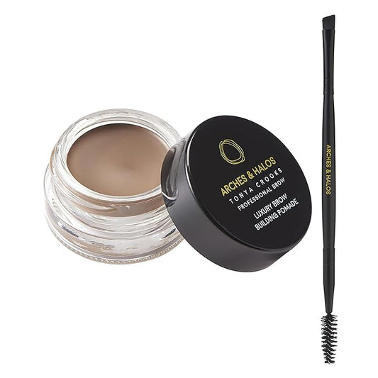 Arches & Halos Brow Sculpting Set - Dual Ended Brush With Brow Building Pomade In Warm Brown - Define, Brush And Blend Brows - Easily Fill, Sculpt Sleek Eyebrows - Vegan, Cruelty Free Makeup - 2 Pc